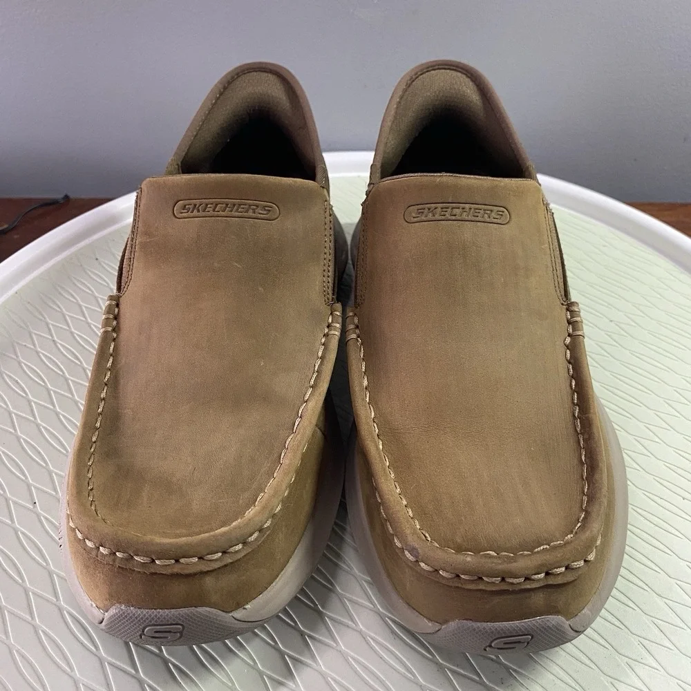 Skechers Men's Brown‎ Leather Parson-Oswin Slip-ins Shoes EXTRA EXTRA WIDE SZ.7